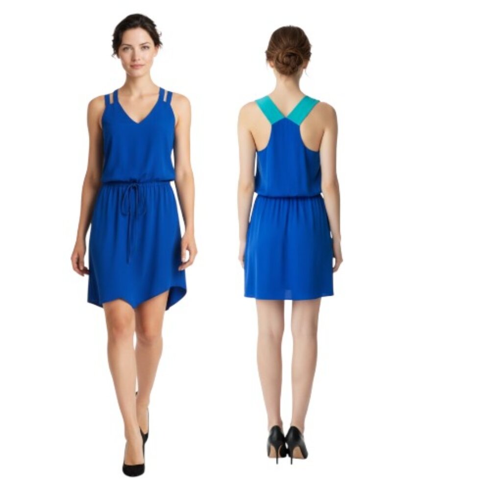 Mason Size 4 Royal Blue Asymmetrical Hem Sleeveless Cutout Detail Silk B…
